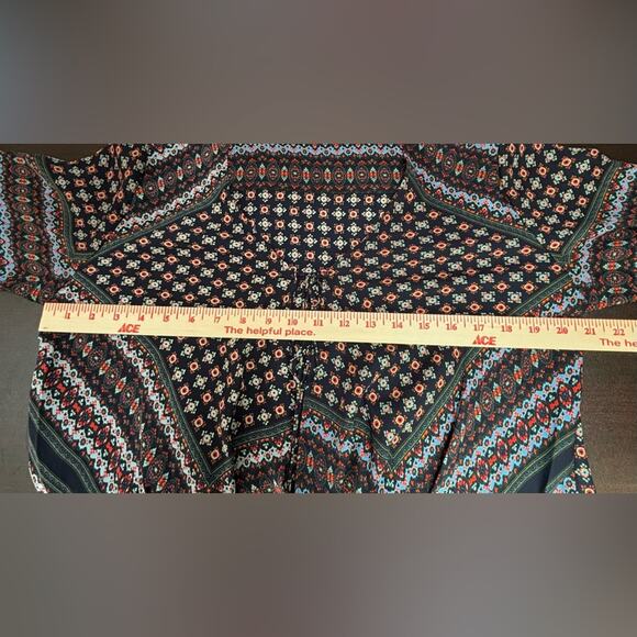 Derek Lam 10 Crosby Navy Geometric Print Draped Front Blouse 100% Silk Sz 8 - Picture 8 of 9